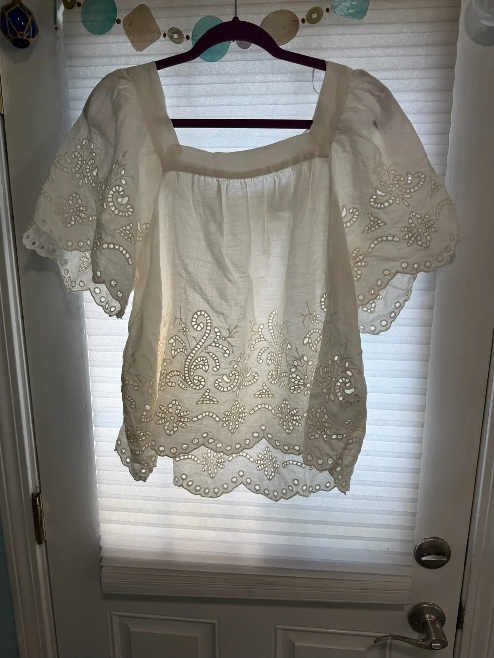 Banana Republic Cream Eyelet Square-Neck Peasant Top